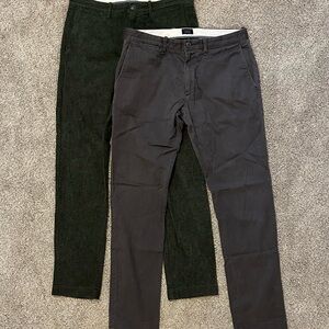 J.Crew Stretch Chino Pants – Men’s 31x32 – Charcoal & Olive – 2-Pair Bundle